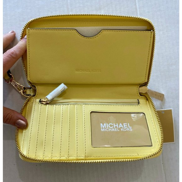 New Michael Kors Jet Set Travel Large Flat phone case Leather wallet Buttercup - Picture 4 of 4
